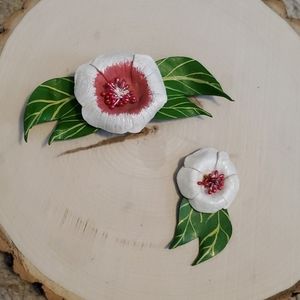 Unique Vintage Leather Flower Hair Clip & Pendant